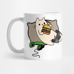 Gamer cat eating hamburger game loading Mug